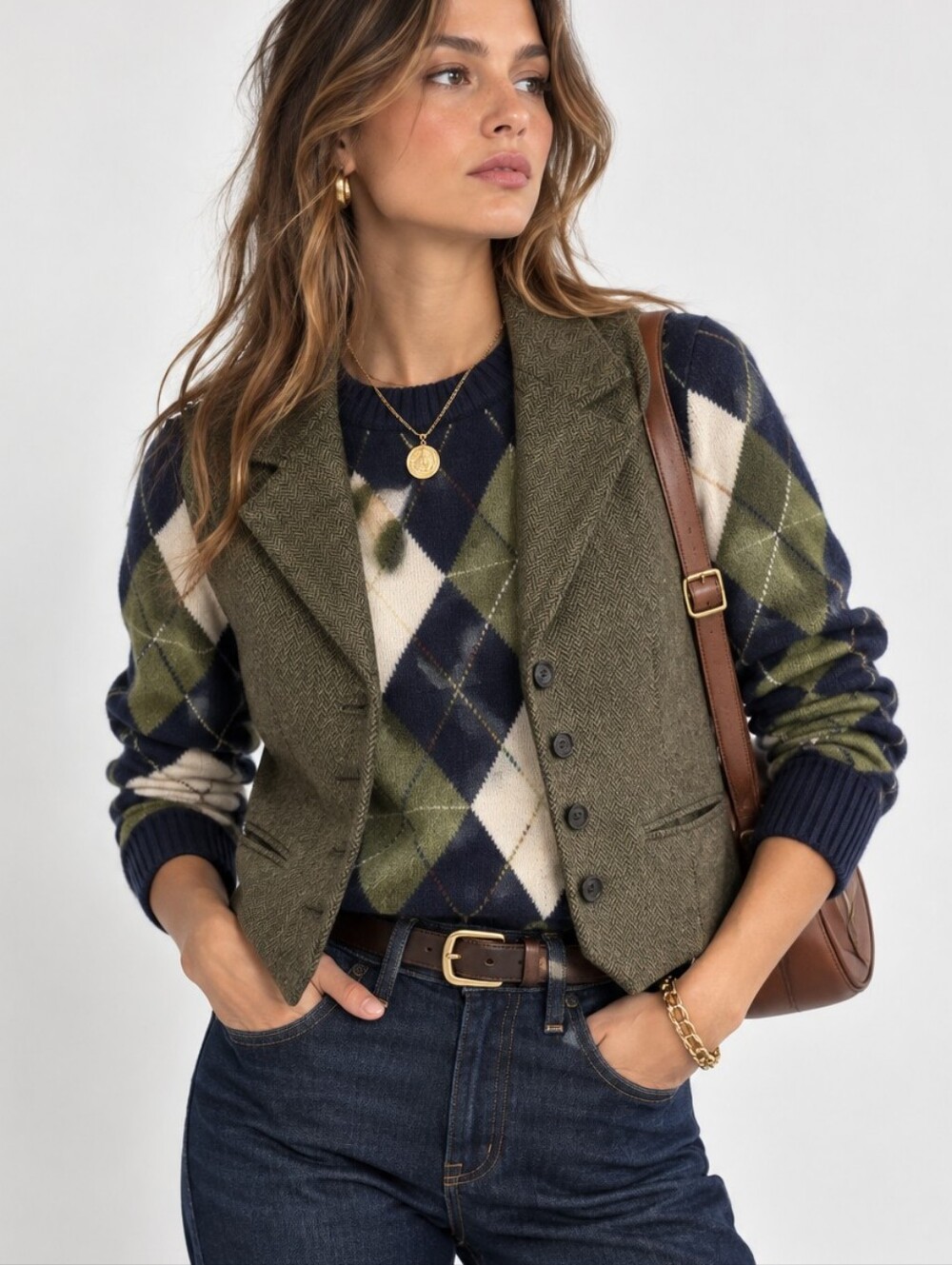 Banana Republic Vest Green Herringbone Wool Blend Vintage Style